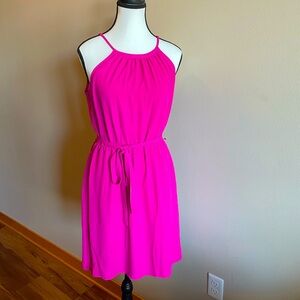 Loft magenta spaghetti strap dress with sash.
